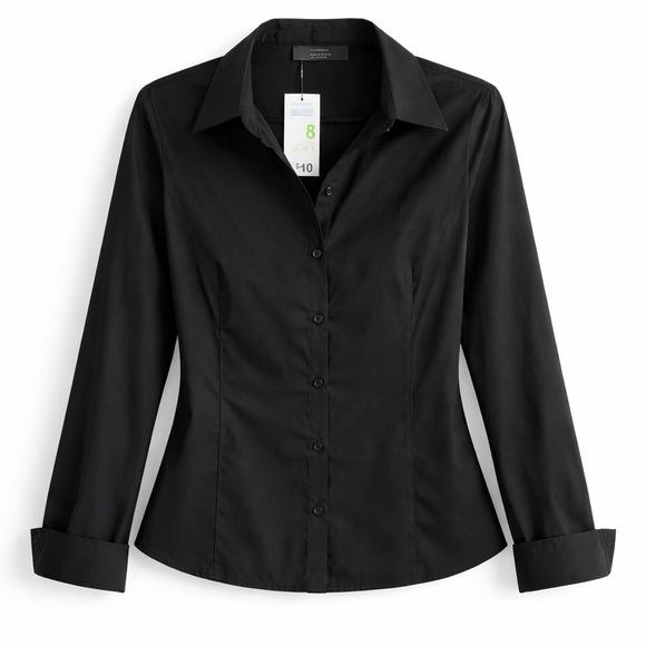 Primark Tops - Primark Black Cotton Blend Button Down Shirt Size 8 NWT Classic Work Blouse